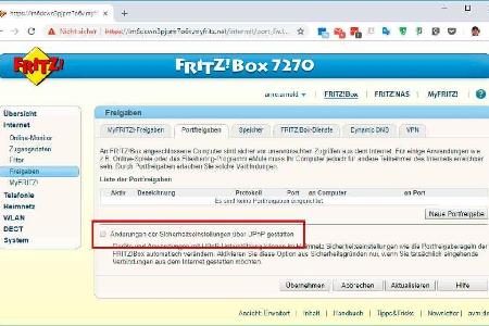 In der Weboberfläche der Fritzbox sowie vieler anderer Router lässt sich UPnP für den Router deaktivieren.