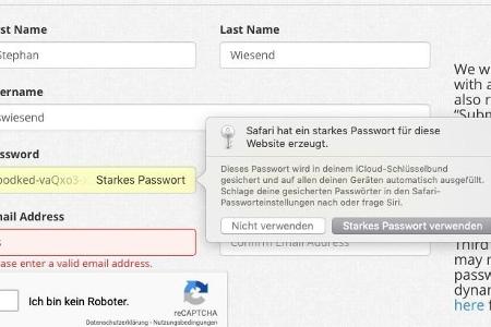 In Safari kann der Schlüsselbund ein Passwort vorschlagen und speichern.