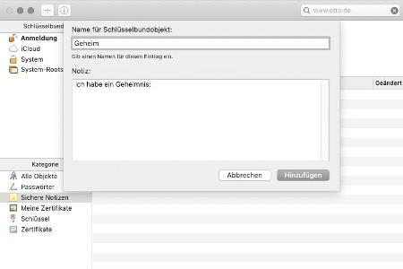 Neben der Speicherung von Kennwörtern, lassen sich mit der Schlüsselbundverwaltung auch sichere Notizen anlegen, die verschl...