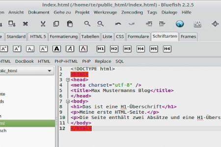 Bluefish bietet Syntaxhervorhebung und markiert zusammengehörige HTMLTags.