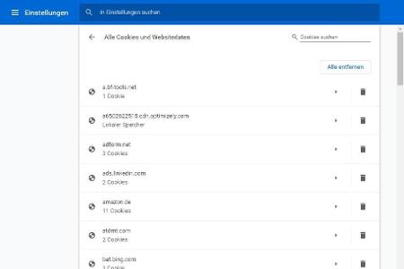 In Google Chrome können Sie in den Einstellungen alle abgelegten Cookies sichten.