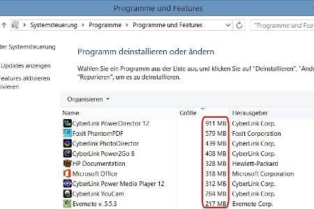 Die Systemsteuerung zeigt hier, dass durch vorinstallierte, oft unerwünschte Programme bereits im Auslieferungszustand mehr ...