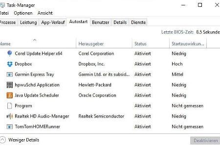 Im Task-Manager von Windows 10 erhält man eine Übersicht über die Autostart-Programme: Die Spalte „Startauswirkungen“ zeigt,...