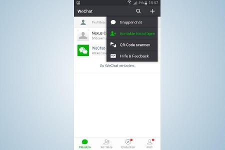 Bei We Chat lassen sich neue Kontakt hinzufügen, indem der auf dem fremden Displays angezeigte QR-Code eingescannt wird.
