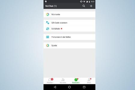 Die Option „Schütteln“ liefert bei We Chat einen Zufalls-Chatpartner. Darüber hinaus zeigt die App Anwender in der Nähe an.
