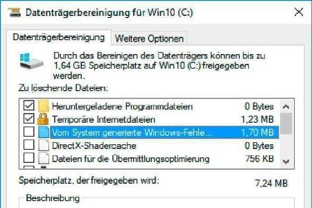 Die Datenträgerbereinigung liefert Vorschläge für das Entschlacken des Systems.