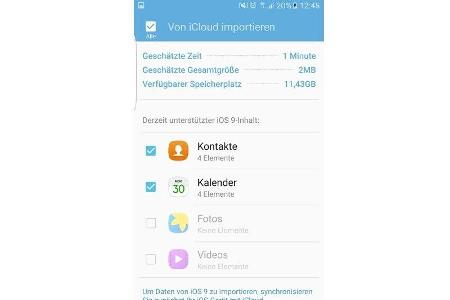 Die App Smart Switch Mobile ermöglicht den Import von Daten auf das Samsung-Gerät direkt über die iCloud oder per Verbindung...