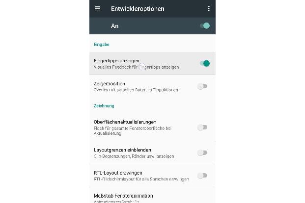 Displayberührungen lassen sich mit der Option „Fingertipps anzeigen“ für andere sichtbar machen.