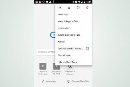 Ein neues Browserfenster öffnet man, indem man über das App-Menü auf den Punkt „Neuer Tab“ tippt.