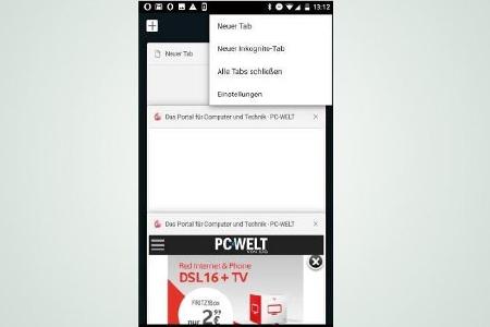 Alle Browserfenster lassen sich auf einmal beenden, indem man auf die drei Punkte in der Tabverwaltung tippt und den Punkt „...