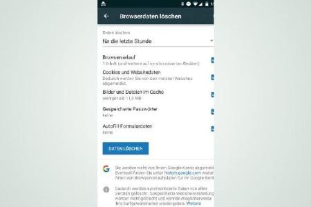 Alle Webseitendateien, die Google Chrome gespeichert hat, kann man gleichzeitig über die Schaltfläche „Browserdaten löschen“...