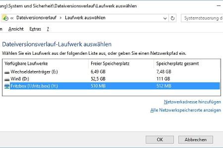 Der Windows-Dateiversionsverlauf speichert Änderungen auf Netzwerkfreigaben oder NAS-Laufwerken.