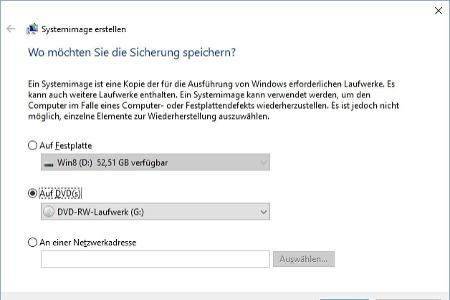 Als Speichermedien für seine Images akzeptiert Windows auch DVDs.