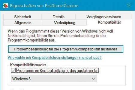 Über die Registerkarte „Kompatibilität“ lassen sich einfache Startprobleme nicht mehr ganz aktueller Programme umgehen.