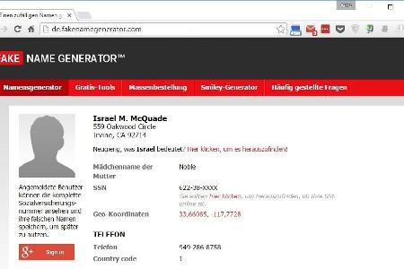 Mit dem Online-Tool Fake Name Generator lässt sich eine digitale Identität inklusive passender Adresse erstellen, welche häu...