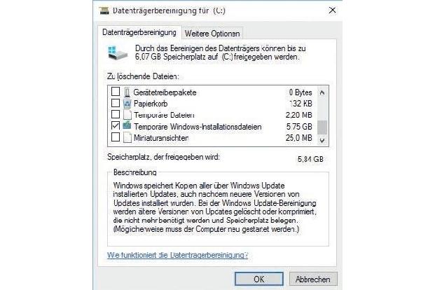 Nach dem Upgrade auf Windows 10 den verlorenen Speicherplatz zurückholen