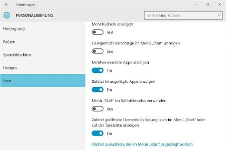 Bei Windows 10 lässt sich in den „Einstellungen“ unter „Personalisierung -> Start“ festlegen, welche Elemente im Startmenü e...