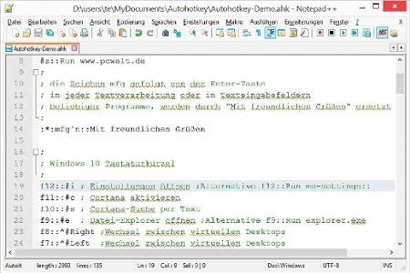 Über ein Autohotkey-Script lassen sich Makro-Funktionen definieren und Tasten neue Funktionen zuweisen.