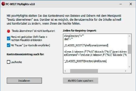 Das Explorer-Kontextmenü lässt sich mit dem Tool PC-WELT MyRights erweitern.