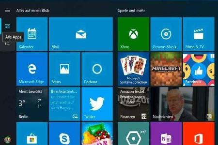 Wenn der Schalter „App-Liste im Startmenü anzeigen“ auf „Aus“ steht, werden im Startmenü nur Kacheln dargestellt.