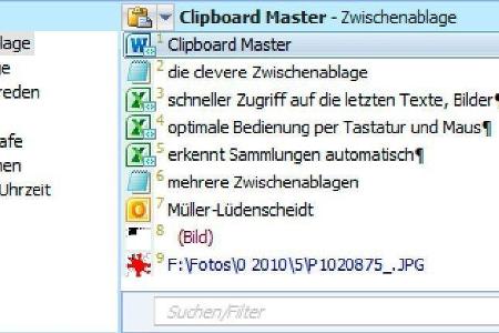 Umfangreiche Funktionen für die Zwischenablage: Unter „Zwischenablage“ finden sich alle Texte, die per Strg-C oder über den ...