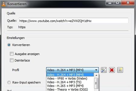 Über die Funktion „Konvertieren“ lassen sich im VLC Media Player Onlinevideos herunterladen.