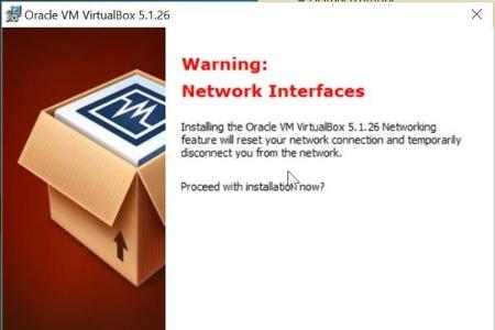 Während der Installation von Virtualbox wird die Netzwerkverbindung für einen Moment unterbrochen.