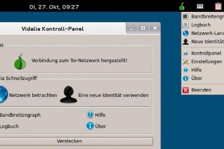 Wenn in Tails das Gemüse ein grünes Icon erhält, bewegt man sich im Anonymisierungsnetz Tor.