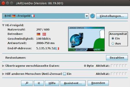 Um die Verschleierung der IP-Adresse zu aktivieren wird zuerst das Jondo-Steuerprogramm gestartet.