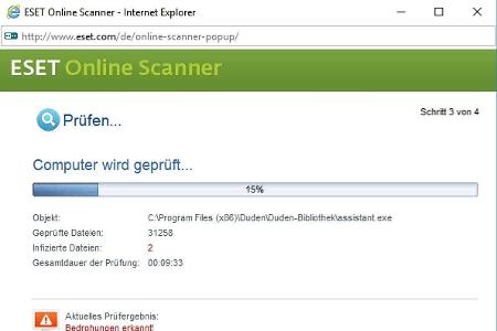 Der Eset Online-Scanner durchsucht den Rechner nach Viren.