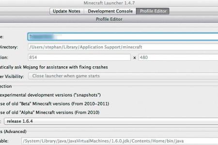 Änderung der Versionsnummer in den Profilen des Minecraft-Launchers.