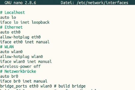 Auch die Bridge-Funktionalität und die Details für den Netzwerkzugriff werden in einer Textdatei geregelt.