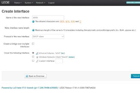 Schnittstelle in LEDE anlegen. Deren Rolle ist hier als DHCP-Client definiert.