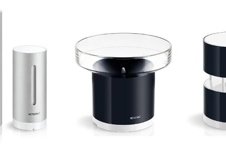 Netatmo-Wetterstation, Regenmesser und Windmesser.