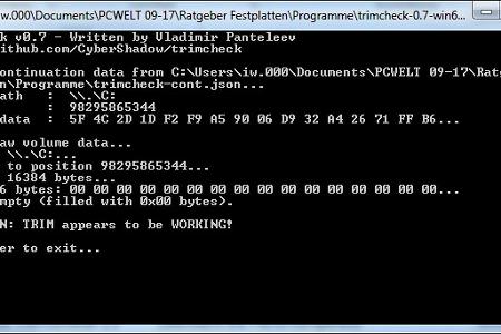Mit der Freeware Trimcheck lässt sich prüfen, ob die Trimfunktion der SSD aktiviert ist.