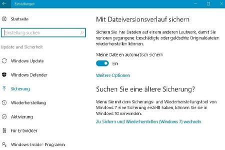 Windows 10 erlaubt es, nach einmaliger manueller Aktivierung Sicherungskopien auf einem externen Datenträger oder auf einem ...