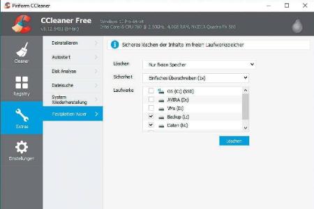 Verschlüsselte Daten auf einem unverschlüsselten Laufwerk können mit dem Tool Ccleaner und dessen Wiper-Funktion gründlich g...