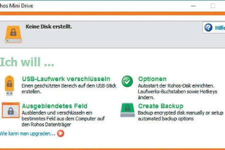 Mit der Freeware Rohos Mini Drive erstellt man einen verschlüsselten Bereich auf dem USB-Stick.