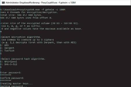 Mit dem Kommandozeilentool Proxycrypt lassen sich verschlüsselte Container erstellen und öffnen.