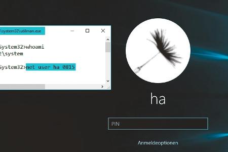 Nachdem die Datei durch die „CMD.EXE“ ersetzt wurde, lassen sich am Anmeldefenster beliebige Programme starten und Kennwörte...