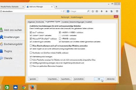 NoScript ist fast unverzichtbar und dabei sogar komplett in deutscher Sprache verfügbar.