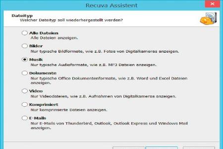 Beim ersten Start von Recuva begrüßt Sie ein Assistent, um mit einigen gezielten Fragen Art und Ort der wiederherzustellende...