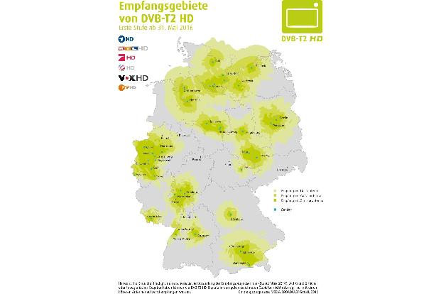 DVB-T2 HD wird aktuell in fast allen Ballungsräumen Deutschlands ausgestrahlt.