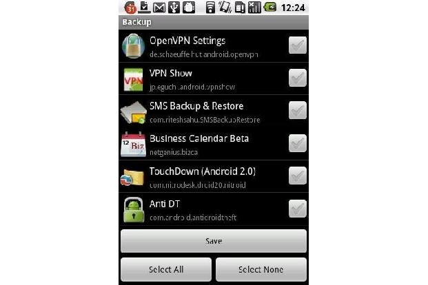 Transporthilfe: Installierte Apps auf Android zur Sicherung der Liste.