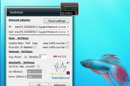Netmeter blendet die aktuelle IP-Adresse ein und zeigt auch den eingehenden und ausgehenden Datentransfer an.