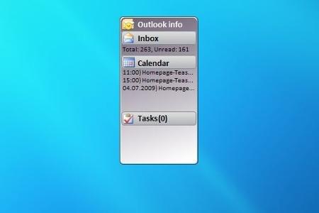 Das Gadget zeigt in Outlook ungelesen Mails und kommende Termine an.