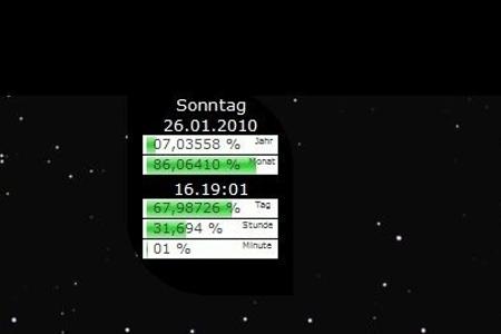 Das Gadget zeigt eine Uhr an, die aus fünf Fortschrittsbalken besteht: Es gibt jeweils einen Prozentbalken für Jahr, Monat, ...