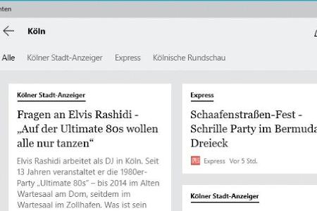 Auch die Auswahl lokaler Nachrichten ist möglich.