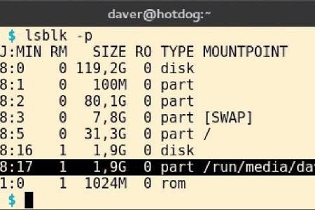 Der Befehl lsblk zeigt in der Kommandozeile eine übersichtliche Baumstruktur.