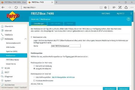 Über die Fritzbox-Oberfläche lässt sich der Fritz Mediaserver einrichten.